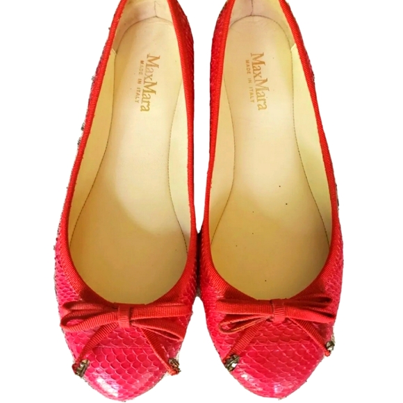 MaxMara Shoes - Max Mara Red Leather Snake Skin Ballet Flats Shoe 39 EU 8.5 US